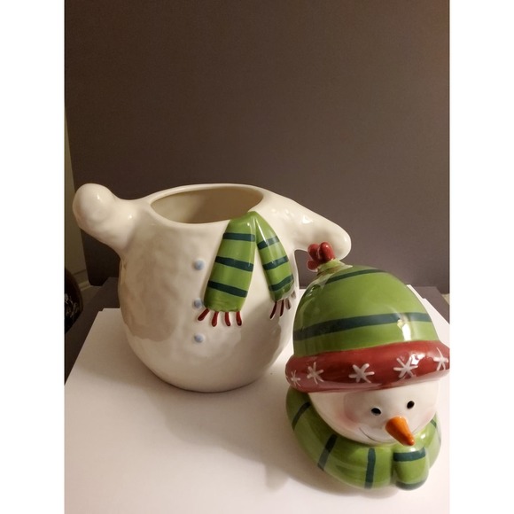 Vintage Linens and Things Happy Snowman Cookie Jar - Picture 5 of 5